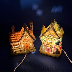 Bunny Towne Porcelain Easter Holiday Lighted Village Houses Firehouse Toy Shop